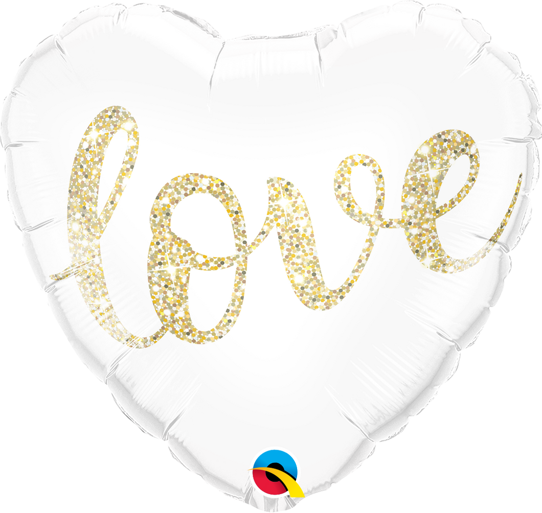 BALON SRČEK LOVE  WHITE AND GLITTER GOLD 46cm