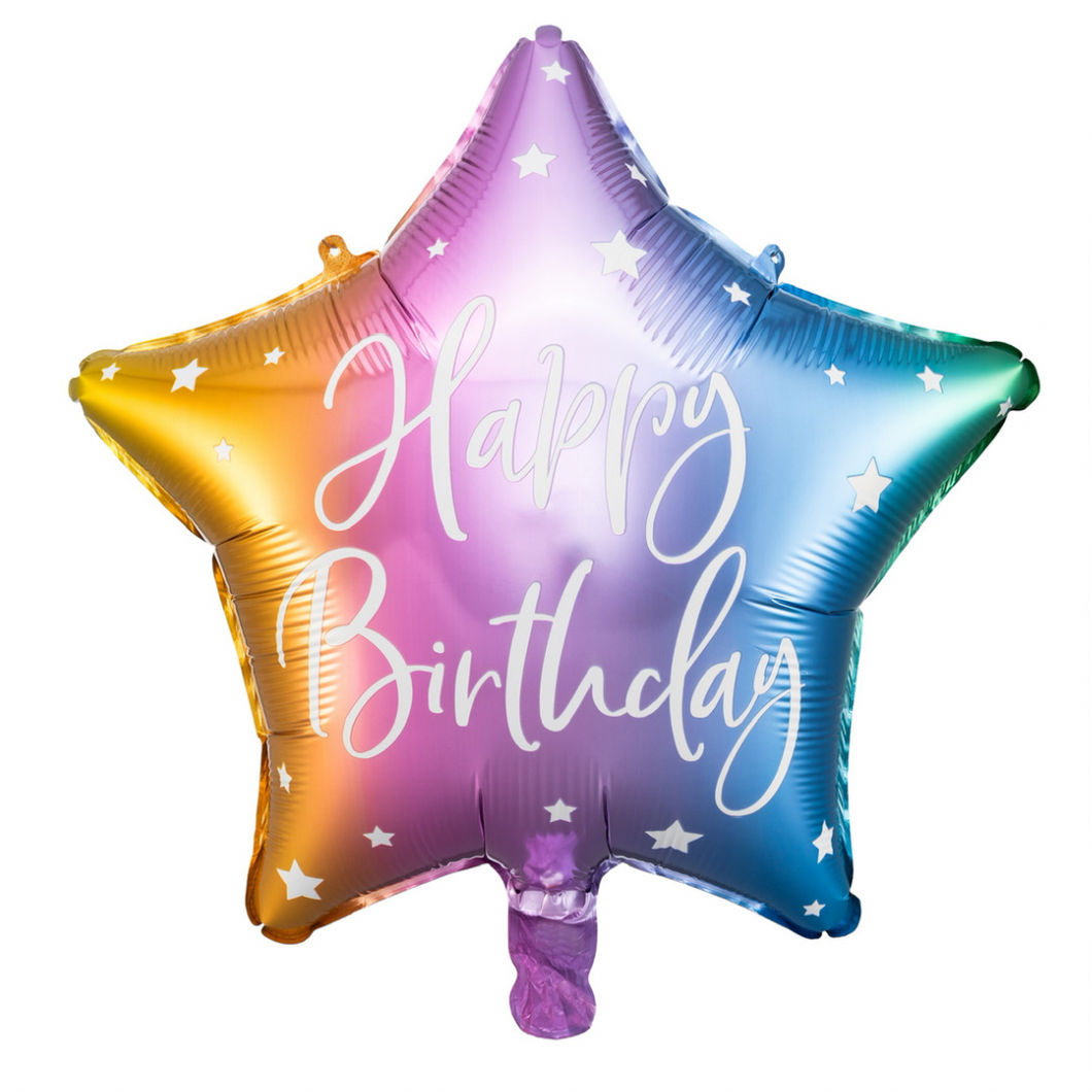 BALON HAPPY BIRTHDAY STAR RAINBOW MIX 40cm