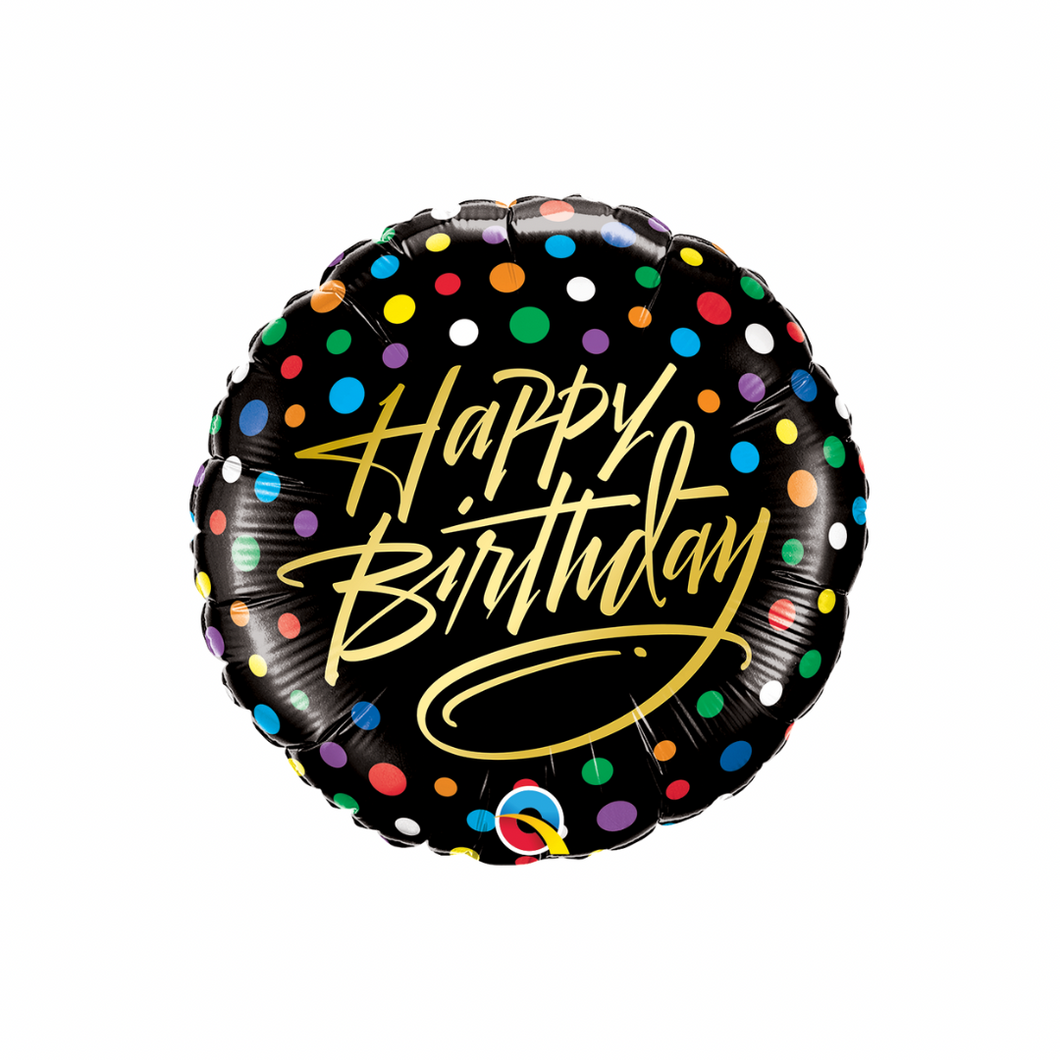 BALON HAPPY BIRTHDAY BLACK DOTS 35cm